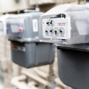 Natural gas meters at an apartment